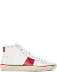 Saint Laurent White Distressed Court Classic Mid Top Sneakers