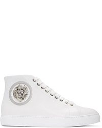 Versus White Lion Medallion Mid Top Sneakers
