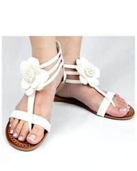 AS By KSC T Strap Flat Thong Flower Sandals White 55 10