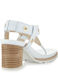 Etienne Aigner Francis Buckle Leather Thong Sandal White