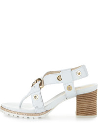 Etienne Aigner Francis Buckle Leather Thong Sandal White