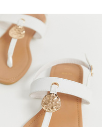 New Look Wide Fit Gold Hardware Detail Sandal In White