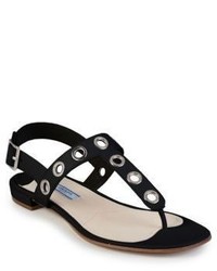 Prada Grommeted Leather Thong Sandals