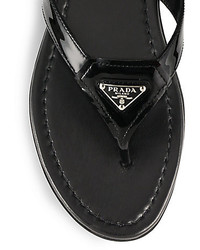 Prada Logo Patent Leather Thong Sandals