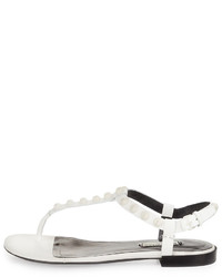 Balenciaga Studded Leather Flat Sandal White