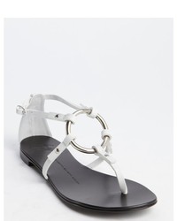 Giuseppe Zanotti White Leather O Ring Flat Sandals