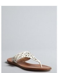 Belle by Sigerson Morrison White Patent Leather Riko Studded Cutout Thong Sandals