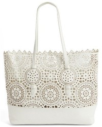 Shiraleah Helena Perforated Faux Leather Tote White
