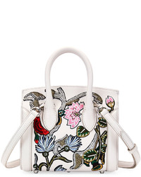 Alexander McQueen Heroine 21 Mini Matte Calf Embroidered Tote Bag Off White