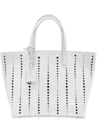 Jil Sander Large Ibiza Open White Perforated Leather Tote