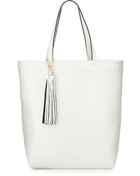 Neiman Marcus Pebbled Faux Leather Tassel Tote Bag Whitegray