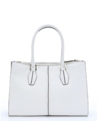 Tod's White And Grey Leather Structured Top Handle Tote