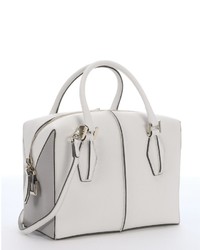 Tod's White And Grey Leather Structured D Cube Tote Bag