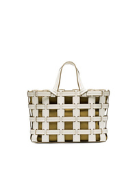 Trademark White And Mustard Frances Cutout Leather Tote Bag