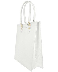 L.a.p.a. White Croco Stamped Leather Tote Bag
