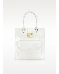 L.a.p.a. White Croco Stamped Leather Tote Bag