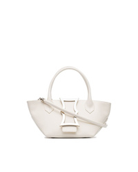 Dorateymur White Mini Lat Leather Tote Bag
