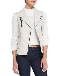Neiman Marcus Cusp By Pebbled Faux Leather Moto Vest White Smoke