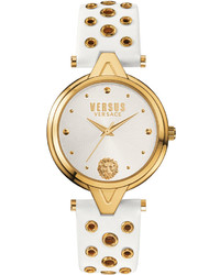 Versus By Versace 34mm V Versus Eyelet Watch W Leather Strap White
