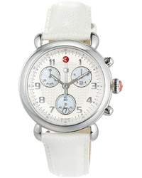 Michele 39mm Csx Chronograph Watch W Patent Leather Strap White
