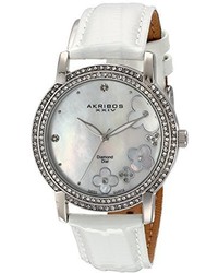 Akribos XXIV Ak580ssw Lady Diamond Swiss Quartz Diamond Dial Leather Strap Watch