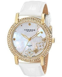 Akribos XXIV Ak580yg Lady Diamond Swiss Quartz Diamond Dial Leather Strap Watch