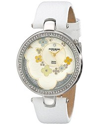 Akribos XXIV Ak601wt Lady Diamond Flower Dial Swiss Quartz Leather Strap Watch