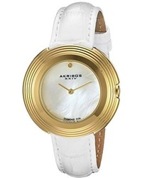 Akribos XXIV Ak876wtg Mother Of Pearl Dial Gold Tone White Leather Strap Watch