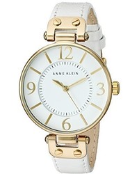 Anne Klein 109168wtwt Gold Tone And White Leather Strap Watch