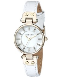 Anne Klein Ak1950mpwt Gold Tone Watch With White Leather Strap