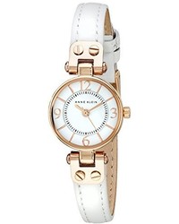 Anne Klein Ak2030rgwt Rose Gold Tone And White Leather Strap Watch