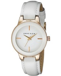 Anne Klein Ak2032rgwt Rose Gold Tone And White Leather Strap Watch