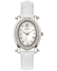 Croton April Birthstone Crystal Accent White Leather Strap Watch