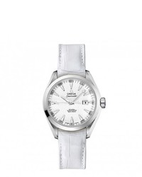 Omega Aqua Terra O23113342004001 Stainless Steel And White Leather Watch