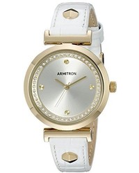 Armitron 755288svgpwt Swarovski Crystal Accented Gold Tone And White Croco Grain Leather Strap Watch