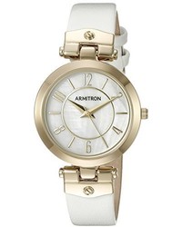 Armitron 755338mpgpwt Gold Tone And White Leather Strap Watch