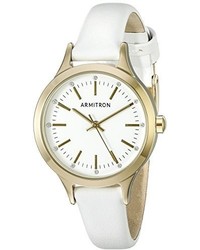 Armitron 755372wtgpwt Swarovski Crystal Accented Gold Tone And White Leather Strap Watch