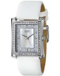 Burgi Bur088wt Swiss Quartz Crystal Mother Of Pearl White Leather Strap Watch