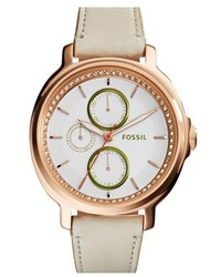 Fossil Chelsey Crystal Bezel Multifunction Leather Strap Watch 39mm