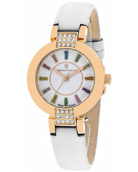 Christian Van Sant Christian Van Sant Celine Silver Tone Dial And White Leather Strap Watch