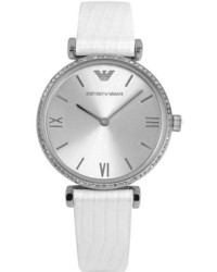 Emporio Armani Crystal Bezel Embossed Leather Strap Watch 32mm