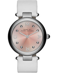 Marc Jacobs Dotty Silvertone White Leather Strap Watch Mj1407