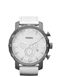 Fossil Jr1423 White Leather Quartz Watch With White Dial