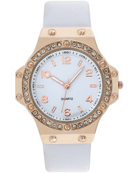 Geneva Faux Leather Stone Accent Watch