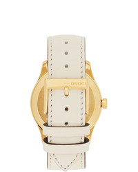 Gucci Gold And White Leather Bee G Timeless Watch