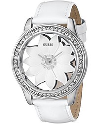 GUESS U0534l1 White Floral Watch With Genuine Patent Leather Strap