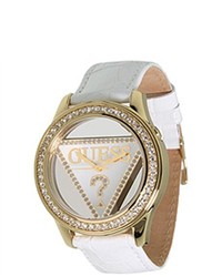 GUESS U10045l1 White Leather Quartz Watch With White Dial