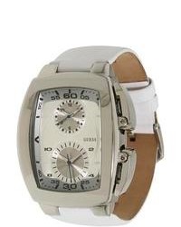 GUESS White Leather And Silver Dial Quartz Watch