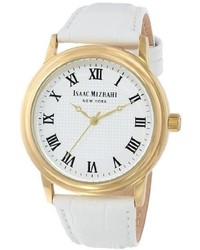Isaac Mizrahi Imn03w White Gold Tone Polished Vintage Case White Leather Strap Watch