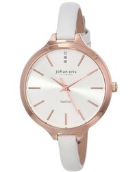 Johan Eric Je2100 09 001 Herlev Diamond Accented Rose Gold Tone Watch With White Leather Band
